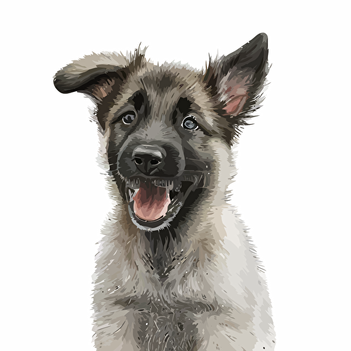 A baby fur Belgian Malinoise dog, smiling, white background, vector art , pixar style