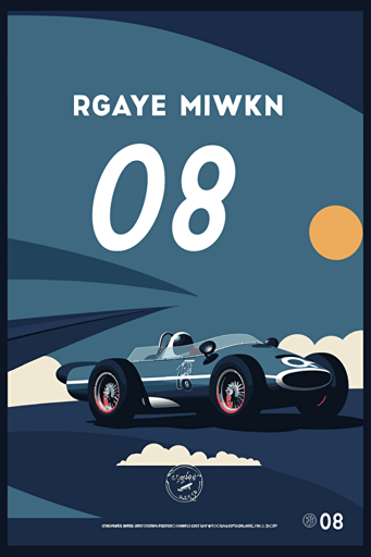 poster for 1960's racing event, blue sky, dark muted colours, minimalistic vector,