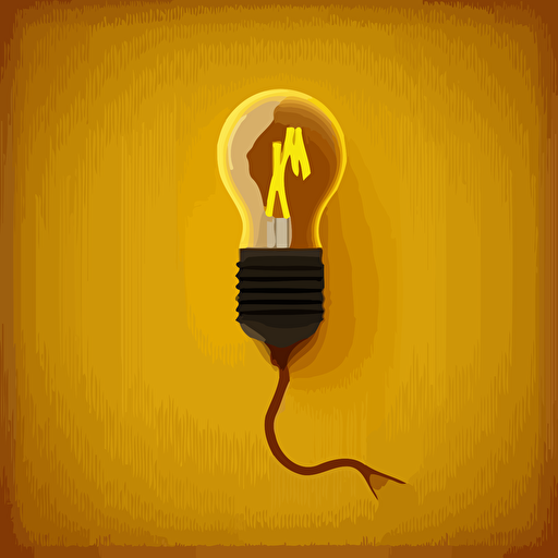 Bronze colored light bulb in the A yellow flash is and the lower tip of the flash extends by the thread of the bulb as a bronze cable downwards and ends as a white plug. Minimalistic create vector