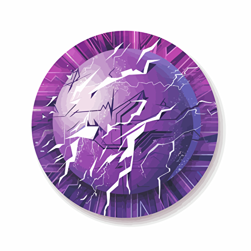 sphere sticker, superimposed lightening bolt, white background, flat vector, cyberpunk, purple tones, no image noise, no lettering, hyperdetail, maximum detail