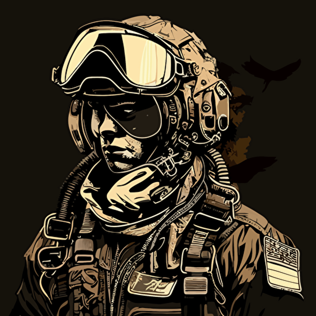 loadmaster in a flightsuit with a pilot helmet , vector , 2d , patch