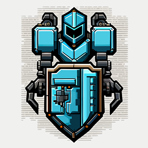 a logo showing a 16-bit pixel robot shield in light blue with a black outline as a vector
