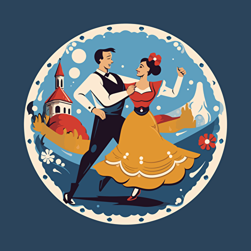 Cartoony dancers in Czech republic icon, vector, illustrator logo