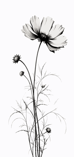 2d colorful single wildflower black outline white background vector