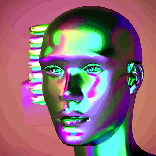 3d render holographic human robotic head glossy iridescent surrealistic 3d illustration human face non binary non binary model 3d model human cryengine holographic texture holographic material holographic rainbow concept cyborg artificial intelligence