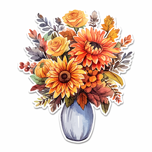 watercolor vector illustration boho fall bouquet sticker white background