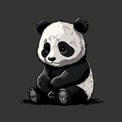 2d illustration vector of a cute panda sitting, black and white cartoon cartoon, high quality image, minimal detail