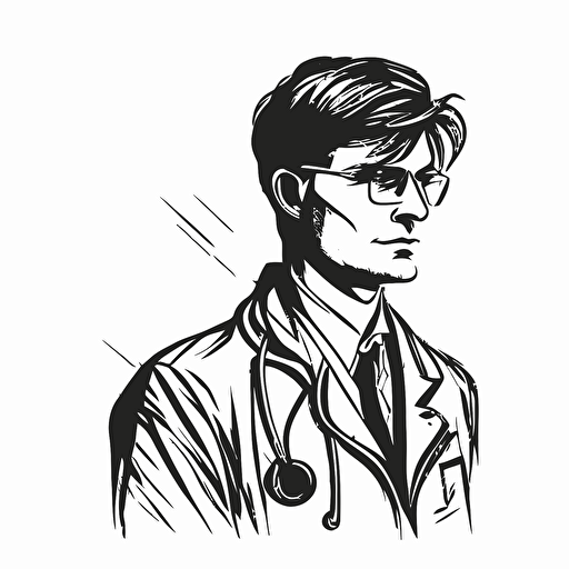a simple sketch of a young medical doctor on white background, logo, vector