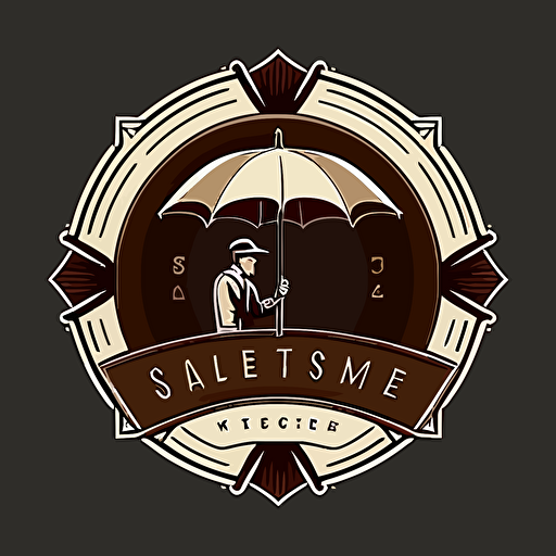 logo store men, horloge, vitesse, parapluie, art deco style. qualité vectorisé