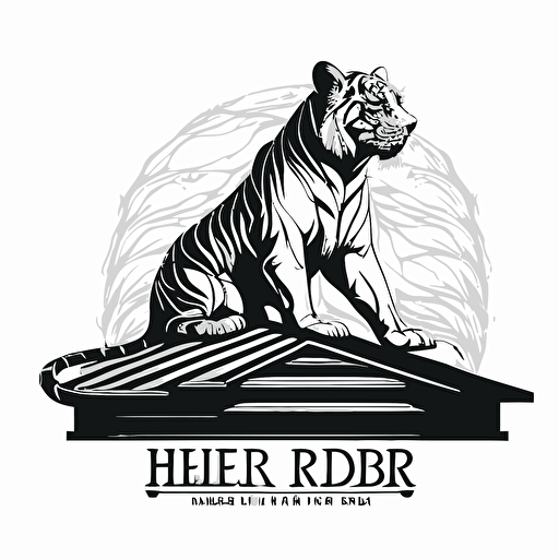 logo design with white background of a white tiger sillouette on a roof. black and white, vector