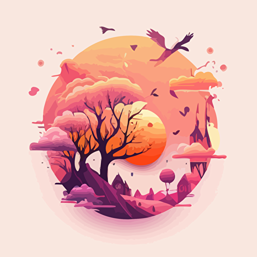 a vector logo design with a pink-orange sky, magical, dreamy