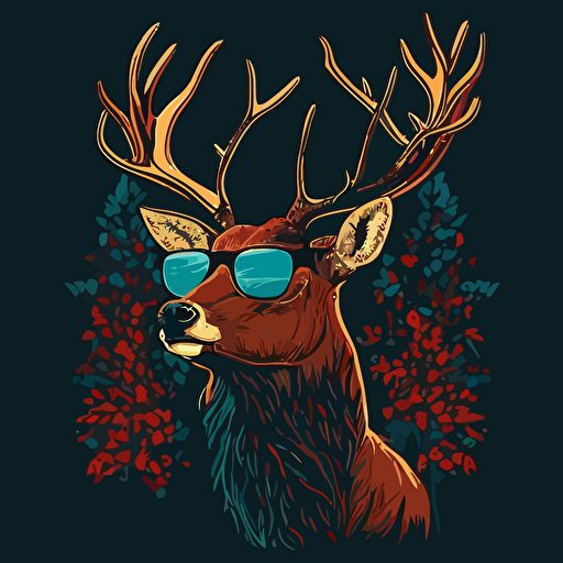 deer wearing sunglasses flat color vector art