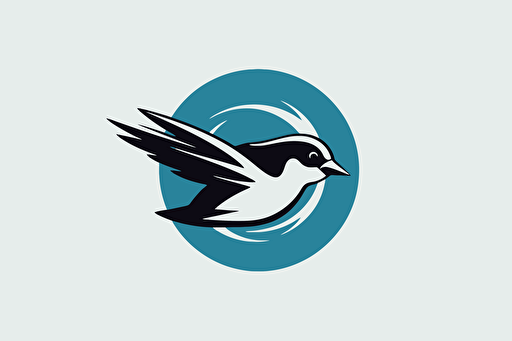 swift bird flying fast with a camera, vector logo, minimalist, simple, two color, blue, white, black