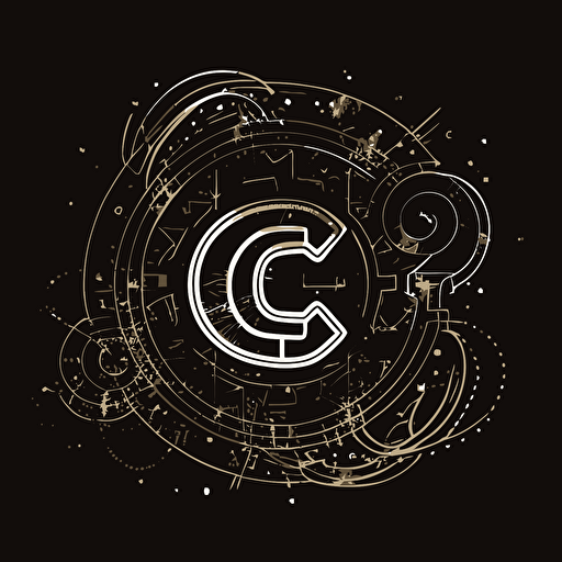 a simple sketch of a crypto money called CC logo on black background, logo, vector