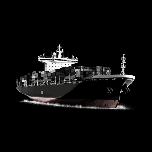 white vector container vessel, deep black background.