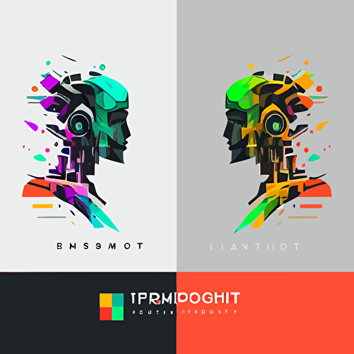 human to robot transition, technology company logo, tech colors palettes, modern, vector, great design, inspirational, perfect, clean, minimal, different texture, svg, flat desig