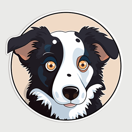 a cute smiling border collie, sticker, vector, big eyes, one blue, one brown