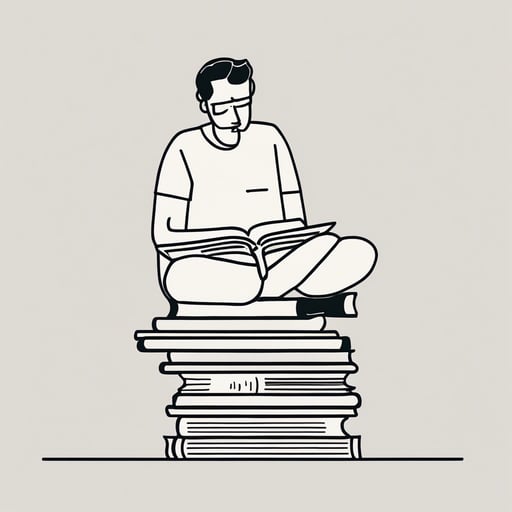 a person sitting on books