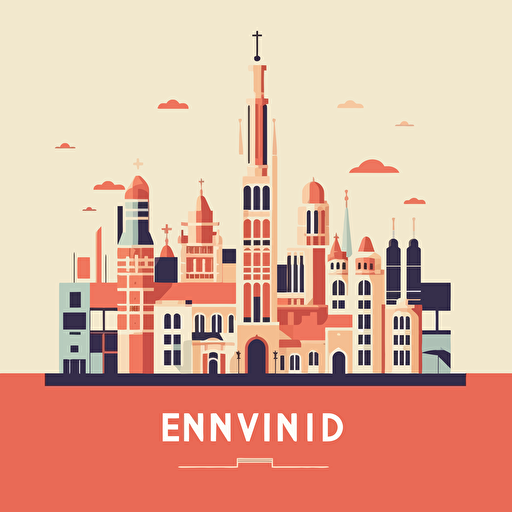 eindhoven city, mondo poster style, minimal vector illustration, 5 flat colours