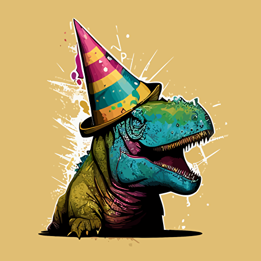 t-rex wearing birthday hat, 2d, solid color, svg format, vector art