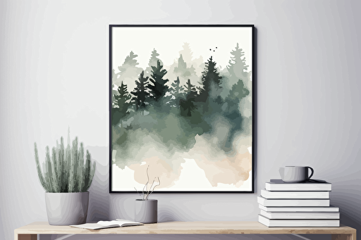 watercolour art print, minimal, forest landscape, minimalism, vector