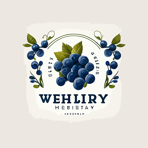 High End winery logo featuring blueberries in the logo, white background, vector art, flat-logo style