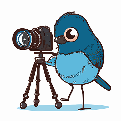 a very cute apus apus taking photos with a DSLR on a tripod, vector image, simple, three color, blue, black, white