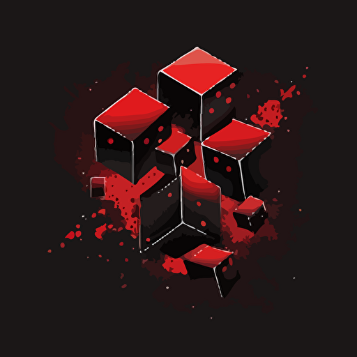logo, minimalist, vectorized, red and black colors, print layer , delicacy, 5 small cubes on a straight line each with different shades of red, black background