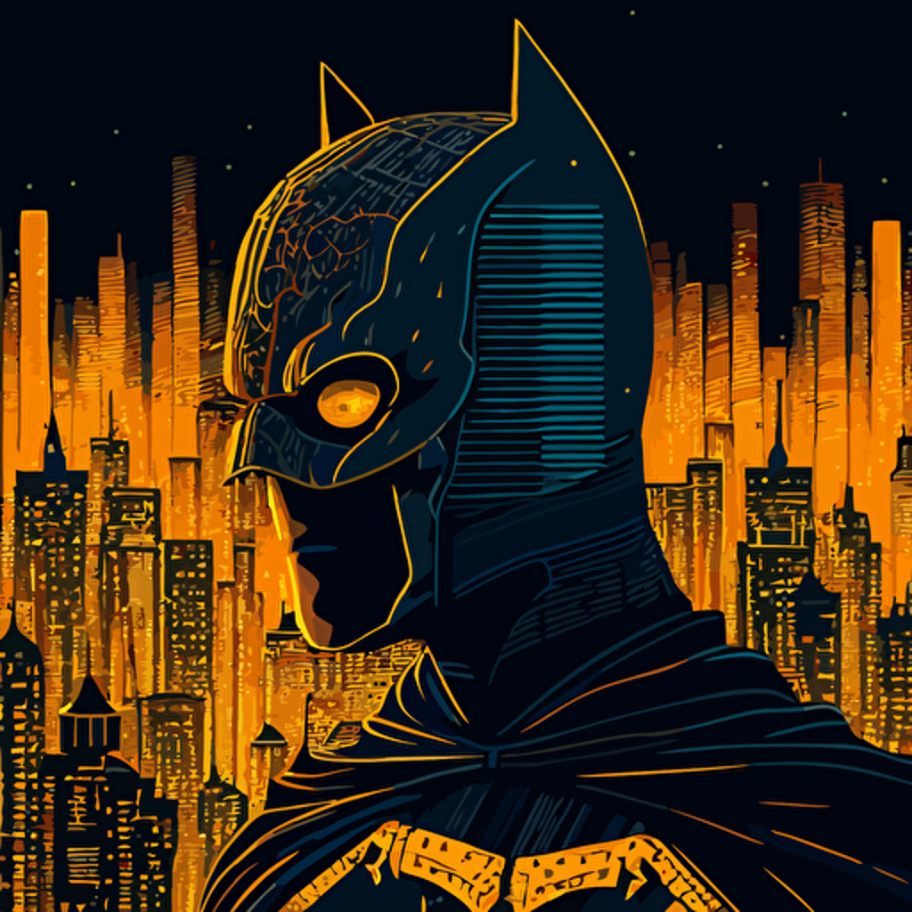 Drawing from the superhero genre, design a vector illustration of Satoshi Nakamoto as a masked hero, using his knowledge of cryptocurrencies to fight against corruption and financial inequality. Set the scene in a futuristic city skyline.