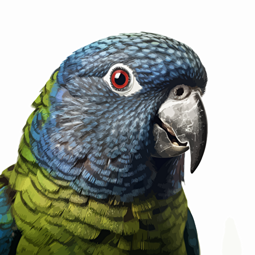 Pionus bird looking straight in the camera, white bg, vector