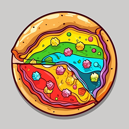vector image sticker design of a rainbow pizza