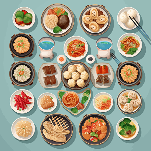 chinese delicious foods 2.5D birdview element designs set, colorful, modern, 2d, stock vector, svg, ai, light color, high quality