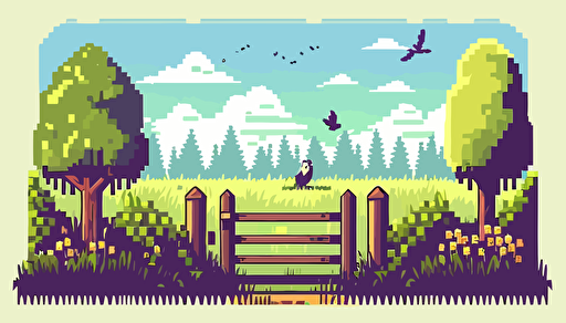 vector cartoonish illustration of a pixel land with a nice fence