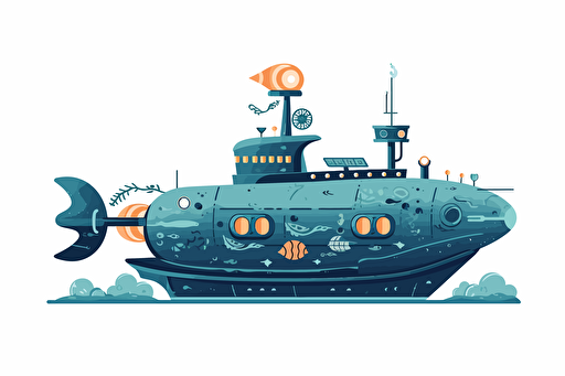 silhouette of a cute submarine, vector, svg, full page, white background