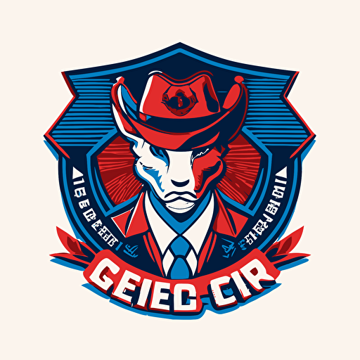 GREED MEDIA logo in blue-red colour, with fox sheriff, vector, company logo, vector, white background