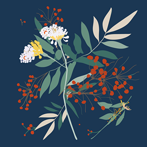 Simple minimal vector australian native flower blossom and leaves on blue background 3 colors ar