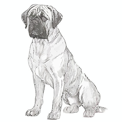 This Bullmastiff is a pure breed with a long body and average stature. It has sharp iron teeth and a hard and sharp tongue. Its coat is light, cuddly and polite. They can create a fun and lasting space in the family. vector, contour, white background