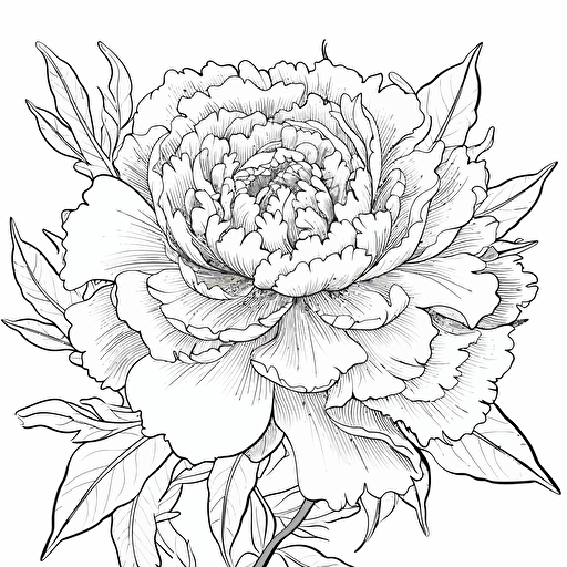 Peony ignorant style No Shadow. Coloring page. Vector. Simple.