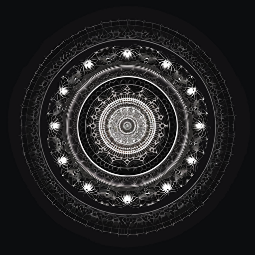 a modern simple vector logo made with cymatics pattern, sacred geometry,black and white::2, text and Letters saying Sonic Manifestation,