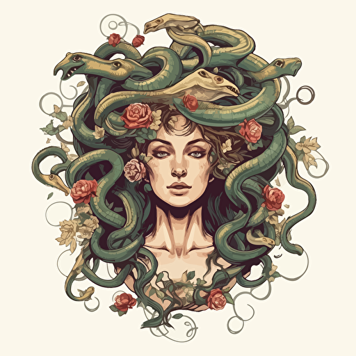 Medusa with 6 snakes on her head, vector image