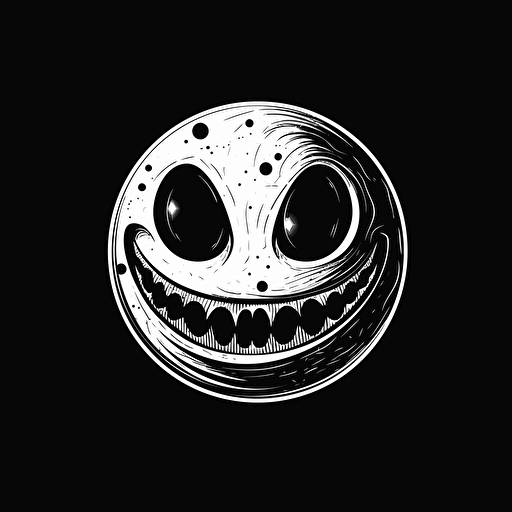 2D vector creepy smiley face black and white