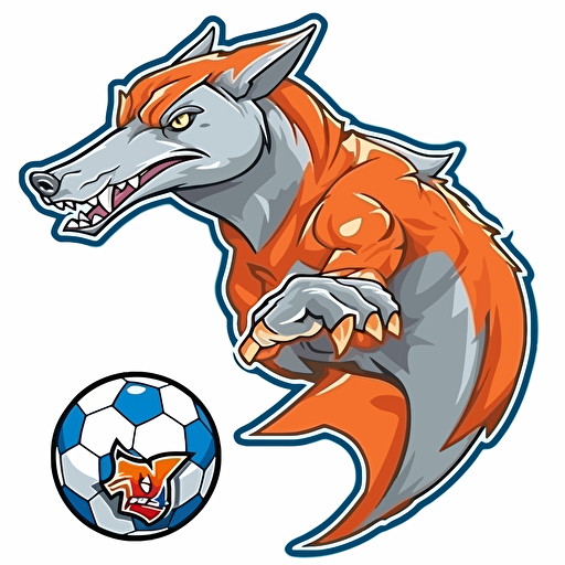 a side profile vector soccer logo of mythical creature that has the body of a shark and the head of a wolf