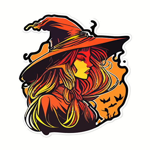 Witch mystery, Sticker, Lovely, Warm Colors, Pop Art, Contour, Vector, White Background, Detailed
