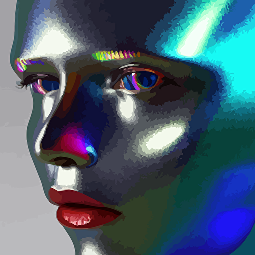 3d render holographic human robotic head glossy iridescent surrealistic 3d illustration human face non binary non binary model 3d model human cryengine holographic texture holographic material holographic rainbow concept cyborg artificial intelligence