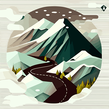 vector illustration, minimalistic, mountain road, tundra, snow, trees, map, view from above