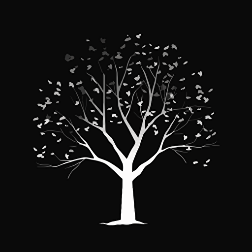 flat Black background hight contrasted by a white vectorise and minimal style squared tree