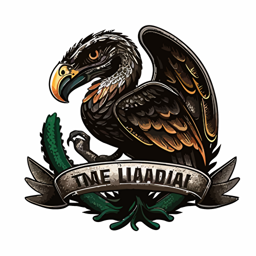 simple mascot iconic logo of mexican eagle with snake black vector, on white background