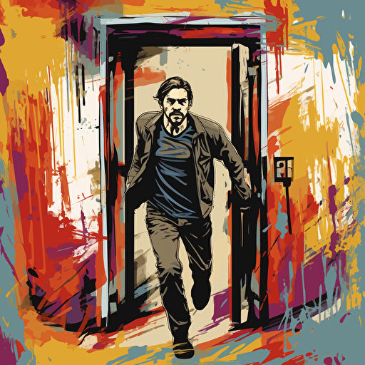 a vector image of a man peacefully leaving prison, graffiti style