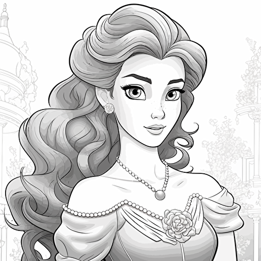 Colouring Book, Black and white, No shading, Disney Princess, Clean, Vector, v 5.1