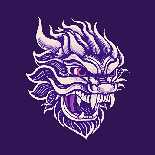 a white and purple traditional Chinese dragon logo for a lion dance team lunar new year core, single line vector art, 2d